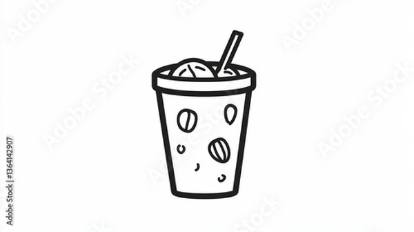 Obraz A minimalist vector design of an iced coffee icon, showcasing a cold beverage with a straw. AI generative