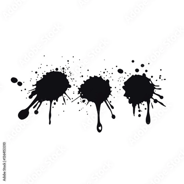 Fototapeta Black paint splatters create artistic and dramatic effect on dark background