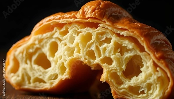 Fototapeta A Cross-Section of a Flaky, Golden-Brown Croissant Delight