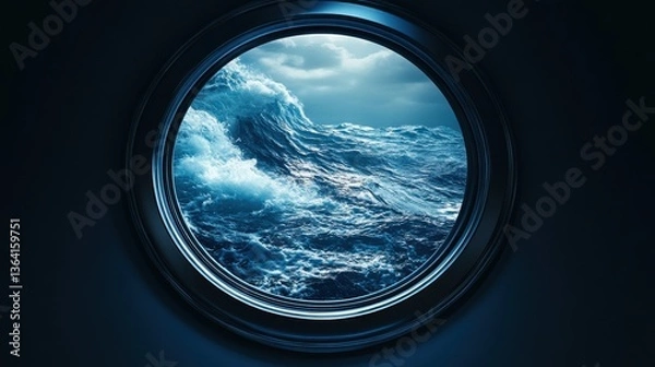 Fototapeta Ocean Waves View from a Ship Porthole