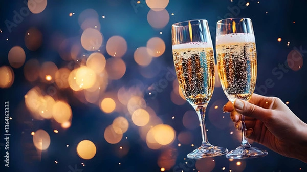 Fototapeta Champagne Toast Celebration With Sparkling Background