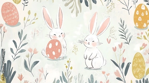 Obraz Easter Bunnies  Eggs Pattern. (1)