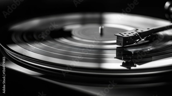 Obraz Vintage Record Player with Black and White Aesthetic in Focus