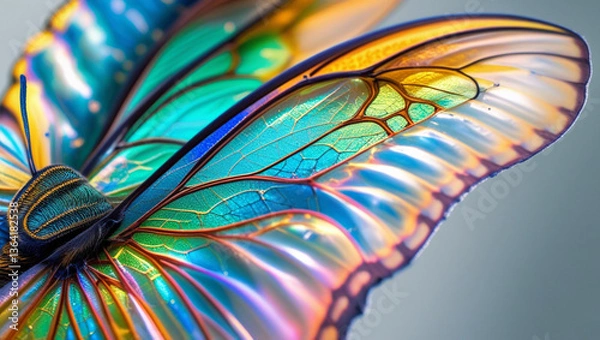 Obraz Close-up hyper zoom of a butterfly’s wings, showcasing intricate patterns and colors