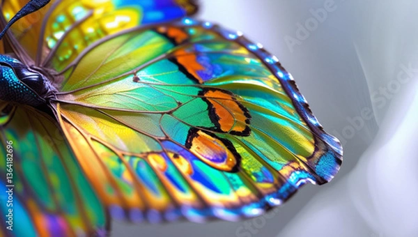 Obraz Close-up hyper zoom of a butterfly’s wings, showcasing intricate patterns and colors