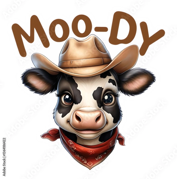 Fototapeta A whimsical cow sticker with Moo-DY.