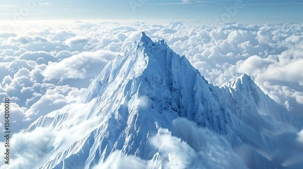 Obraz A majestic mountain peak covered in snow, standing tall above the clouds