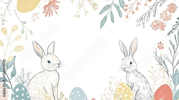 Fototapeta Easter Bunnies Floral Frame.