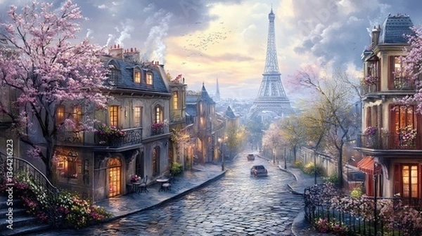 Fototapeta Springtime stroll paris digital art cityscape panoramic view romantic vibes