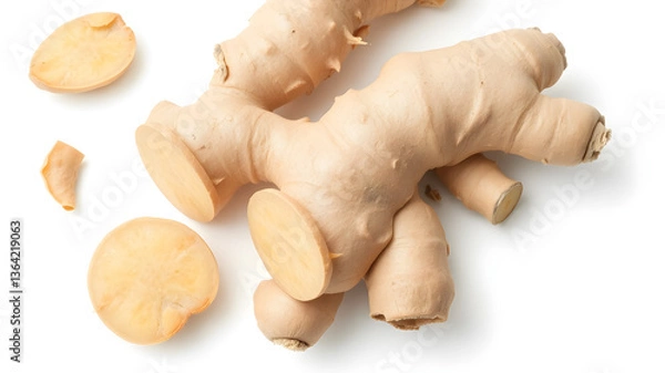 Obraz Fresh ginger root or rhizome isolated on white background cutout