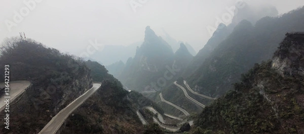 Fototapeta The 99 bendwinding road at Tianmen mountain
