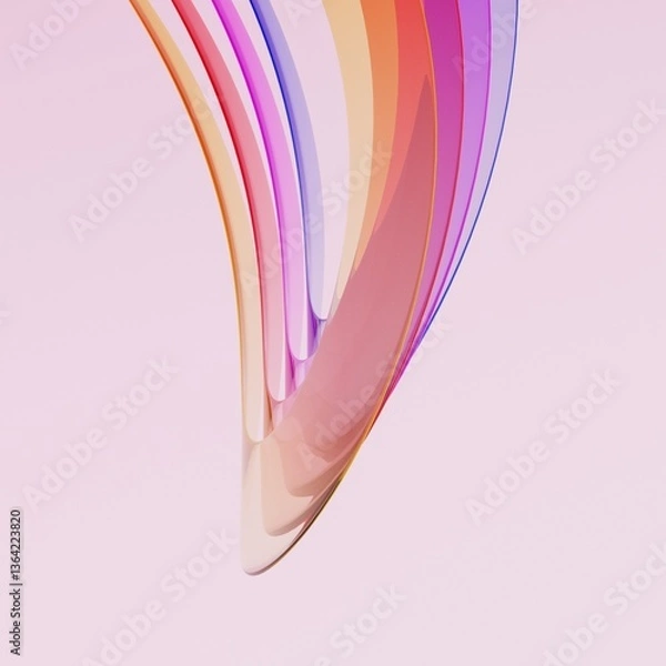 Fototapeta 3d rendering abstract  Colorful Ribbons glass background, Dynamic Flowing Curve Composition Transparent Glossy Glass with dispersion.