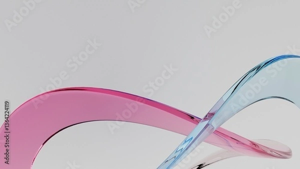 Fototapeta 3D Abstract Translucent Pink And Light Blue on light background, gradient glass with dispersion, Iridescent design element for banner background.