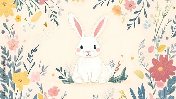 Fototapeta Cute Bunny in Floral Frame. (1)