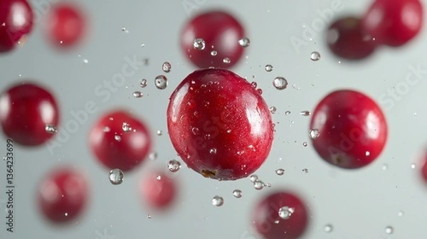 Obraz A close up of a red cranberry with water droplets surrounding it