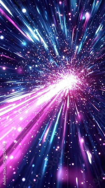 Fototapeta Colorful beams explode from a bright center with cosmic, dynamic energy