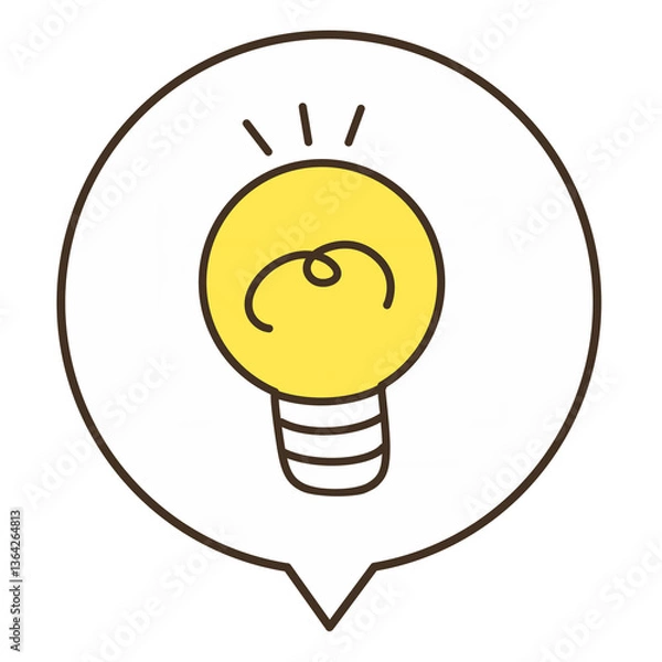 Obraz シンプルな電球のひらめいている吹き出しのイラスト
