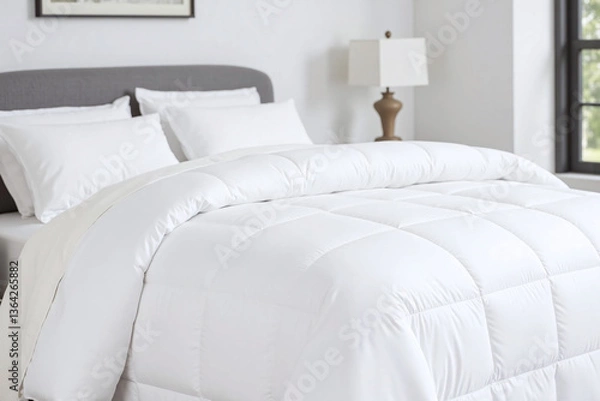 Fototapeta white comforter on top of a bed in a bedroom