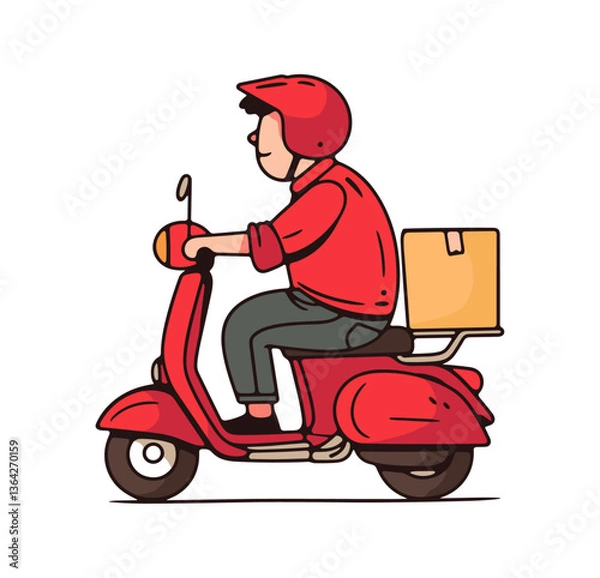 Obraz Delivery man on scooter with package
