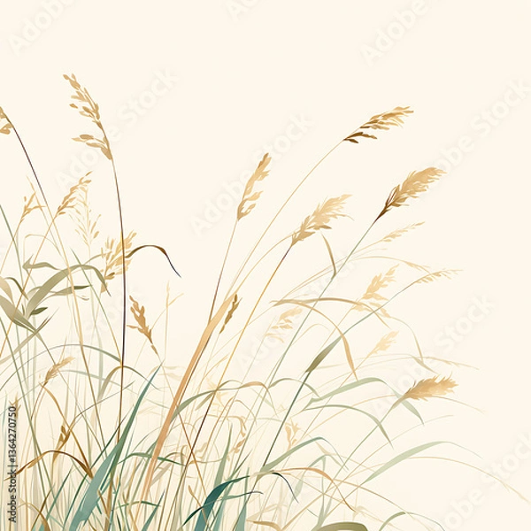 Fototapeta .Illustration of trees, leaves, grass and various botanical elements on a white background.
