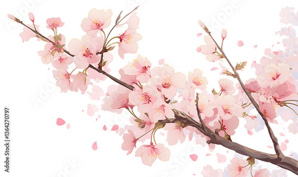 Fototapeta .Illustration of trees, leaves, grass and various botanical elements on a white background.
