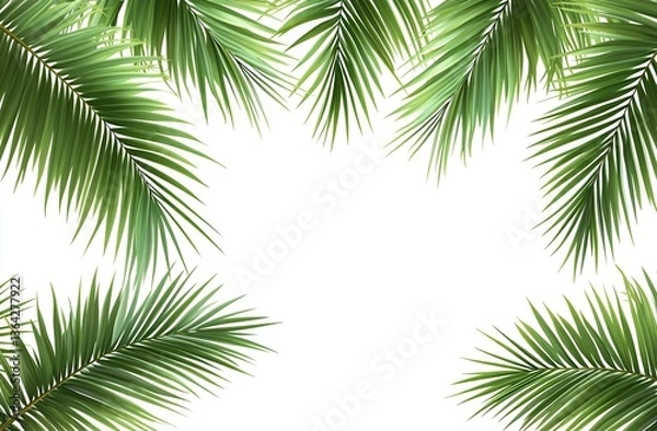 Fototapeta Lush Green Palm Leaves Frame on White Background
