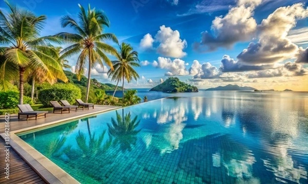 Fototapeta Swimming pool with palm trees