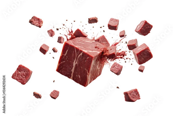 Fototapeta Falling meat beef cube sizzling