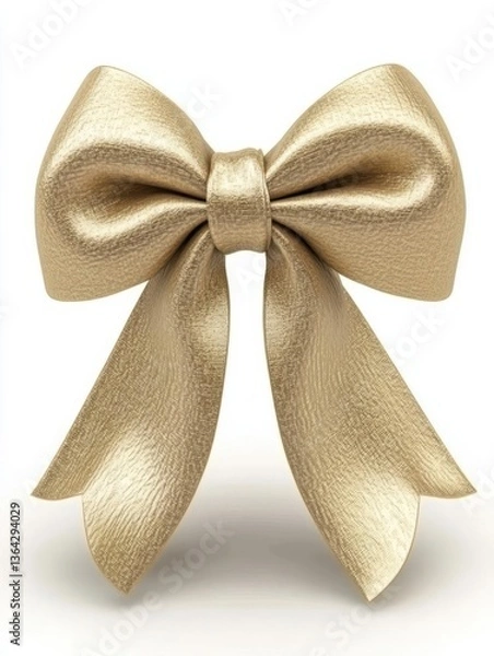 Fototapeta Golden decorative bow with textured fabric, centered on a plain background, ideal for gift wrapping