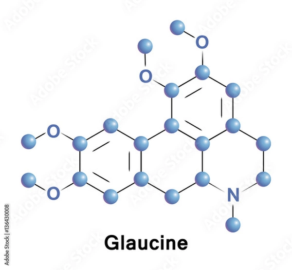 Fototapeta Glaucine is an alkaloid, it has bronchodilator and antiinflammatory effects, acting as a PDE4 inhibitor and calcium channel blocker, and is used medically as an antitussive