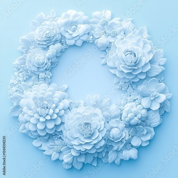 Fototapeta songkran festival concept, Floral wreath against a soft blue background in intricate detail.