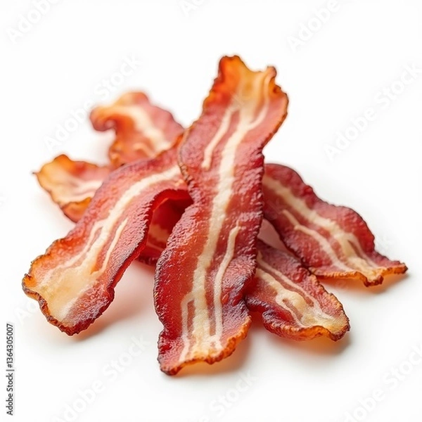 Fototapeta Bacon strips top view isolated on a white background