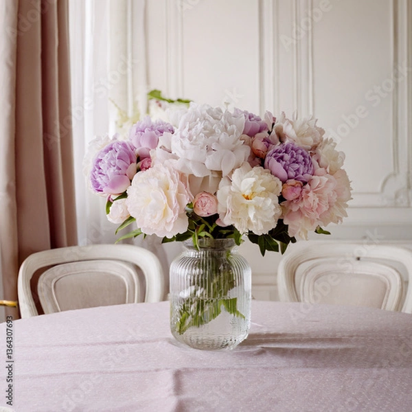 Fototapeta 美しいフラワーアレンジメントと素敵なインテリアの部屋