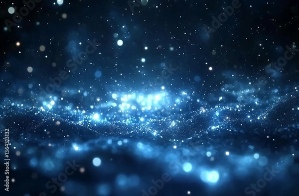 Obraz 반짝이는 파란색 입자들이 흐르는 공간, AI 생성
