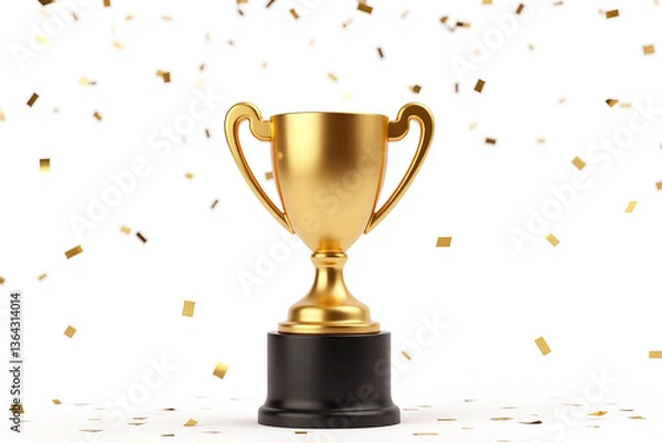 Fototapeta golden trophy surrounded by confetti on a white background