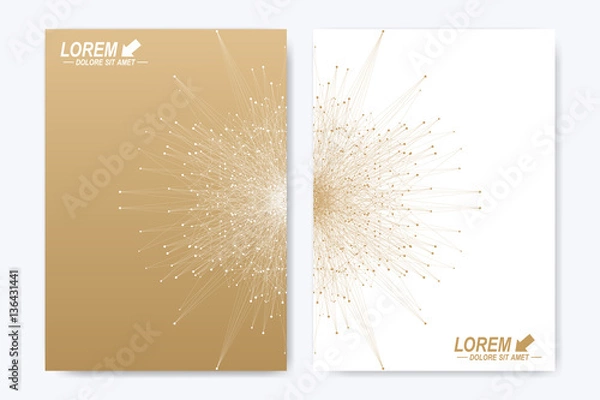 Fototapeta Modern vector template for brochure, leaflet, flyer, cover, catalog, magazine or annual report in A4 size. Business, science and technology design book layout. Presentation with golden mandala.