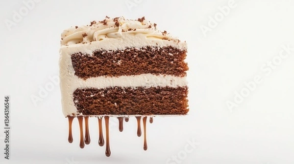 Obraz A delectable slice of layered chocolate cake with flowing syrup