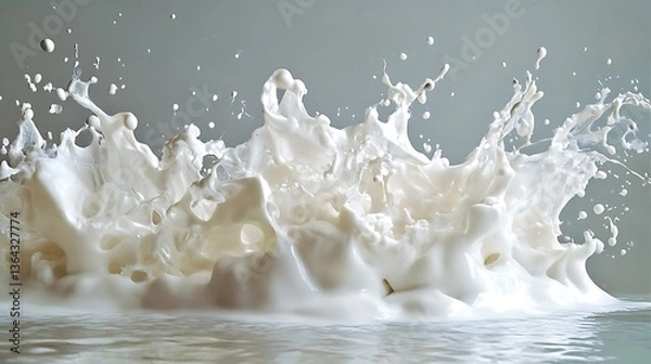 Obraz 물 위에서 튀어 오르는 우유의 생동감, AI 생성