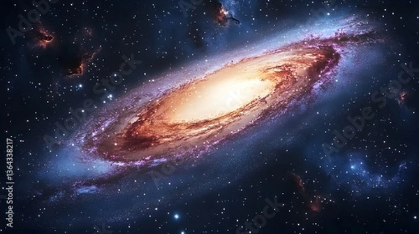 Fototapeta Captivating image of a distant galaxy illuminated by stars in the cosmic expanse of the universe