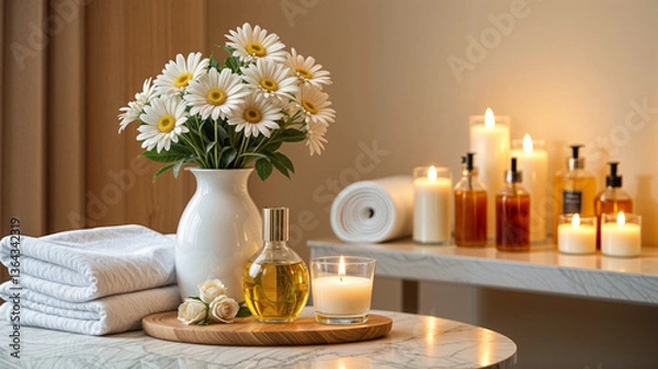 Fototapeta still life with candles and flowers