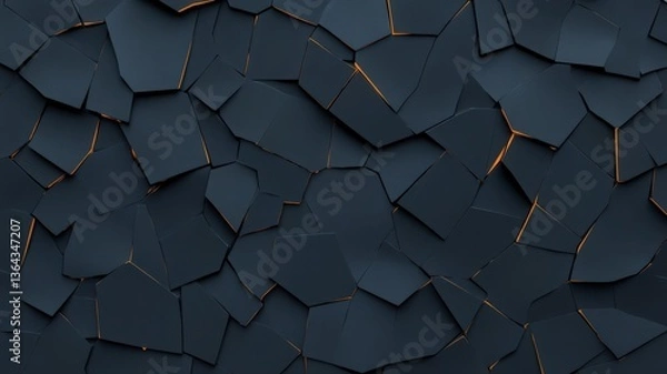Fototapeta Dark Gray Fragmented Abstract Background with Glowing Orange Lines