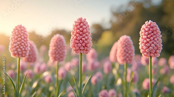 Obraz Soft Pink Flowers in Bloom Against a Gentle Sunrise Background