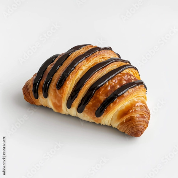 Obraz A chocolate croissant with a black and white striped top, isolated on a transparent background