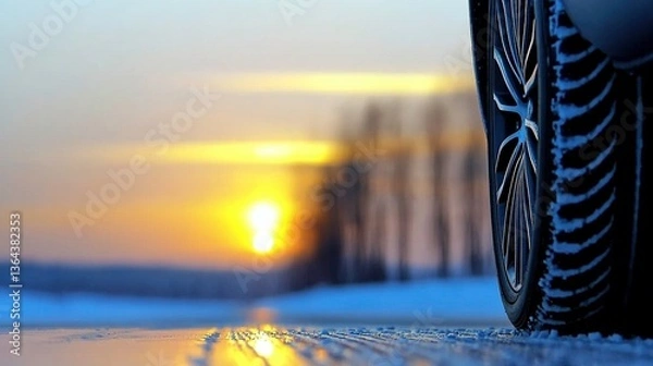 Obraz Winter road, car tire