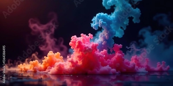 Fototapeta Colorful smoke swirling on the floor with misty fog effect texture overlays, isolated on black background,  fog,  misty
