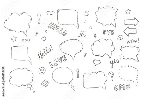 Fototapeta Speech hand drawn bubbles set