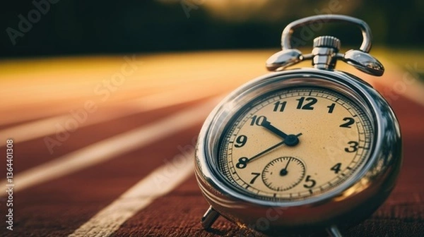 Obraz Stopwatch on Running Track with Outdoor Scenic Background
