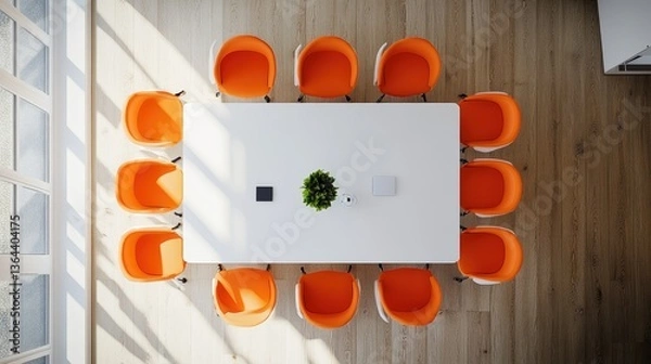 Obraz Modern Conference Room with Orange Chairs and Minimalist Design isolated on white background
