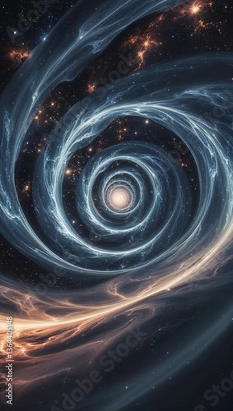 Fototapeta A mesmerizing vortex of swirling energy in the depths of outer space, casting an ominous light that distorts the fabric of reality. This cosmic phenomenon, known as a wormhole