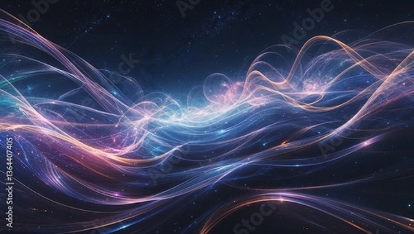 Obraz Abstract tendrils of iridescent cosmic energy pulsate through the vast, dark expanse of deep space, casting an ethereal glow against the backdrop of endless night. This mesmerizing phenomenon creates 